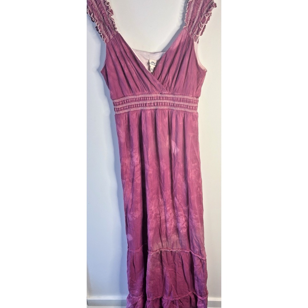Vtg Y2K Babydoll Smocked Waist Sangria Pink Marble Maxi Dress Women 10 Cotton